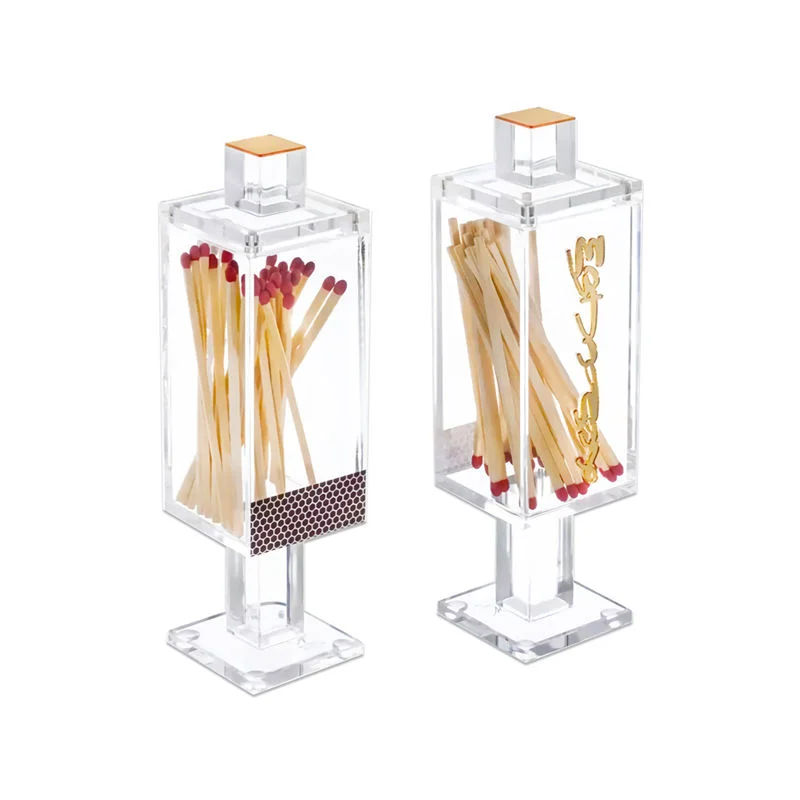 Shabbat Judaica Lucite Besamim & Match Holder with Magnetic Lid Clear Acrylic Match Box With Hebrew Logo Judaica Hanukkah Gift