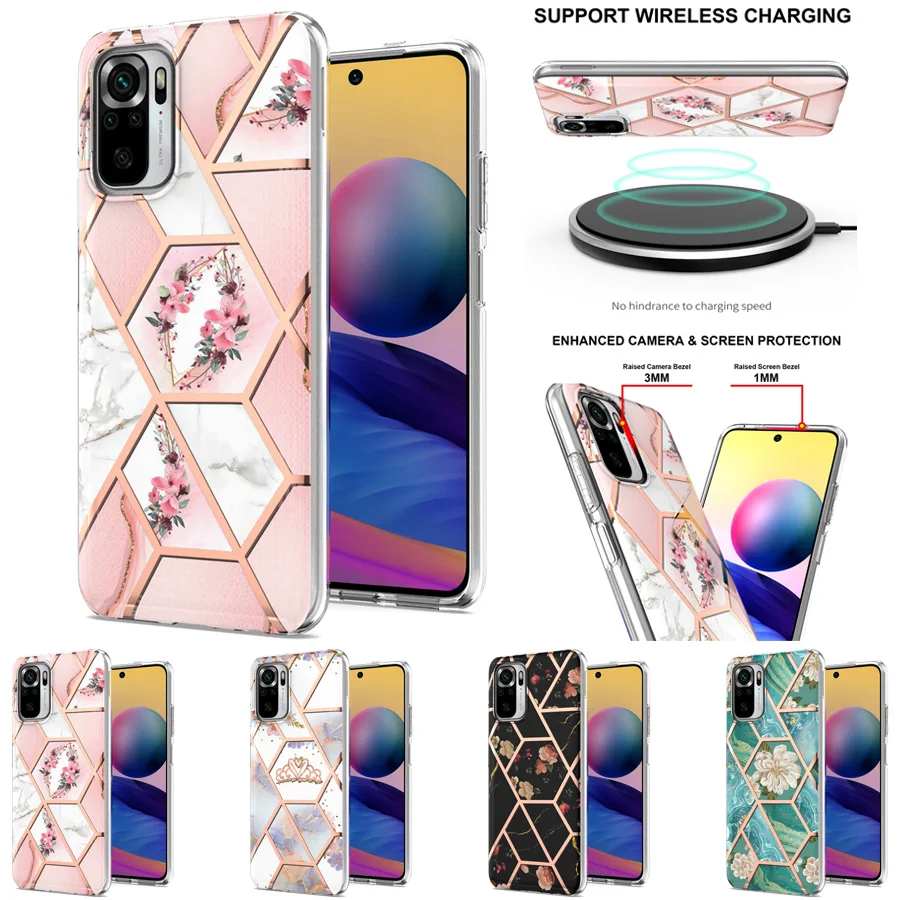 

Flower Mosaic Marble Case For Xiaomi Redmi Note 10/10S/10 Pro Max/9 Pro Max/9S Xiaomi Mi Poco M3/F3/X3 Nfc 10 Lite 10T Lite 11i