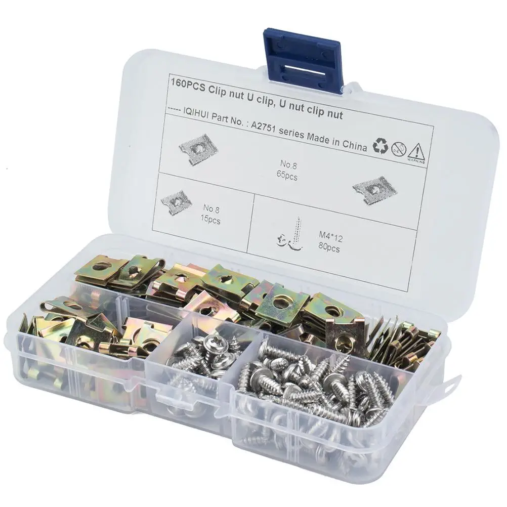 

160 Pcs U Nuts U-shaped Reed Screw Set Self Tapping Spire Clip Fastener Car Decor High Elasticity Strength Practical Functional