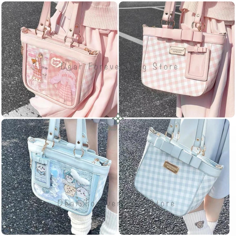 Y2K Cute Large Capacity Transparent Tote Bag Kawaii Lolita Crossbody Ita Bag Girl Simple Casual Shoulder Bag DIY Display Handbag