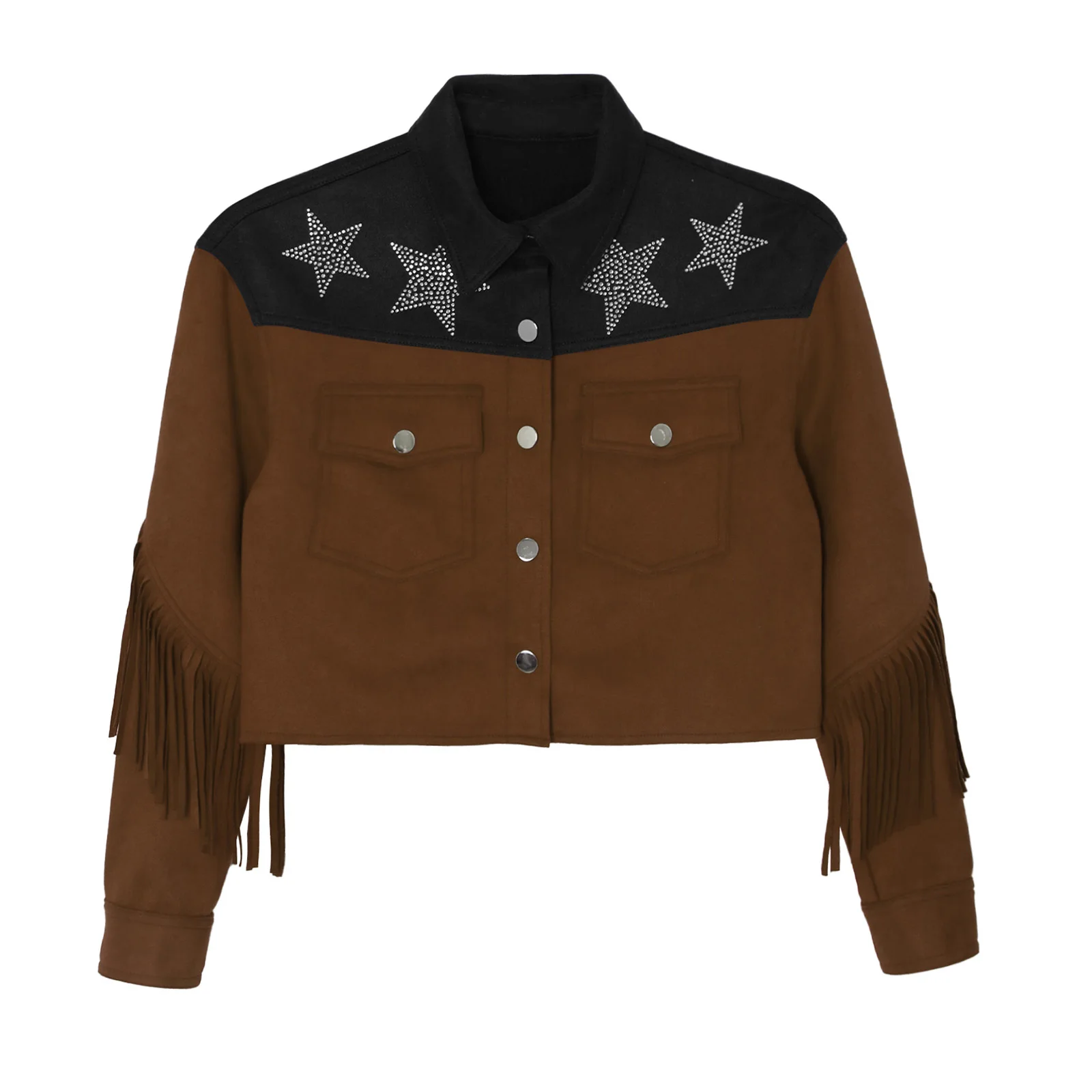 Boys Girls Western Cowboy Faux Suede Tassels Jacket Coat Spring Autumn Turn-Down Collar Long Sleeve Star Rhinestones Outerwear