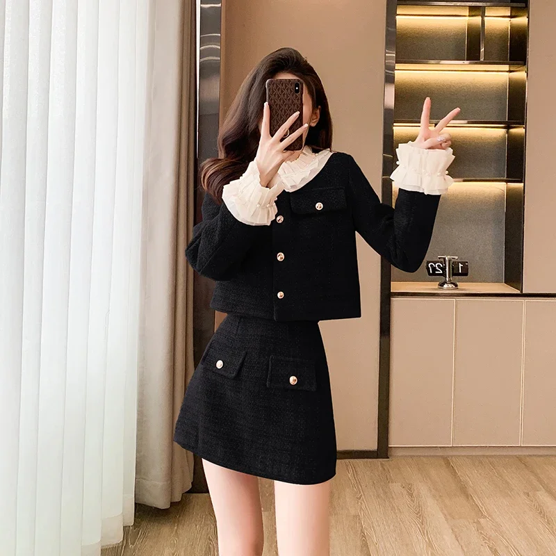 

UNXX Real Photos New Korean-style French Elegant Audrey Hepburn-style Down Jacket: Elegant Coat + High-waist Skirt, Women's Set