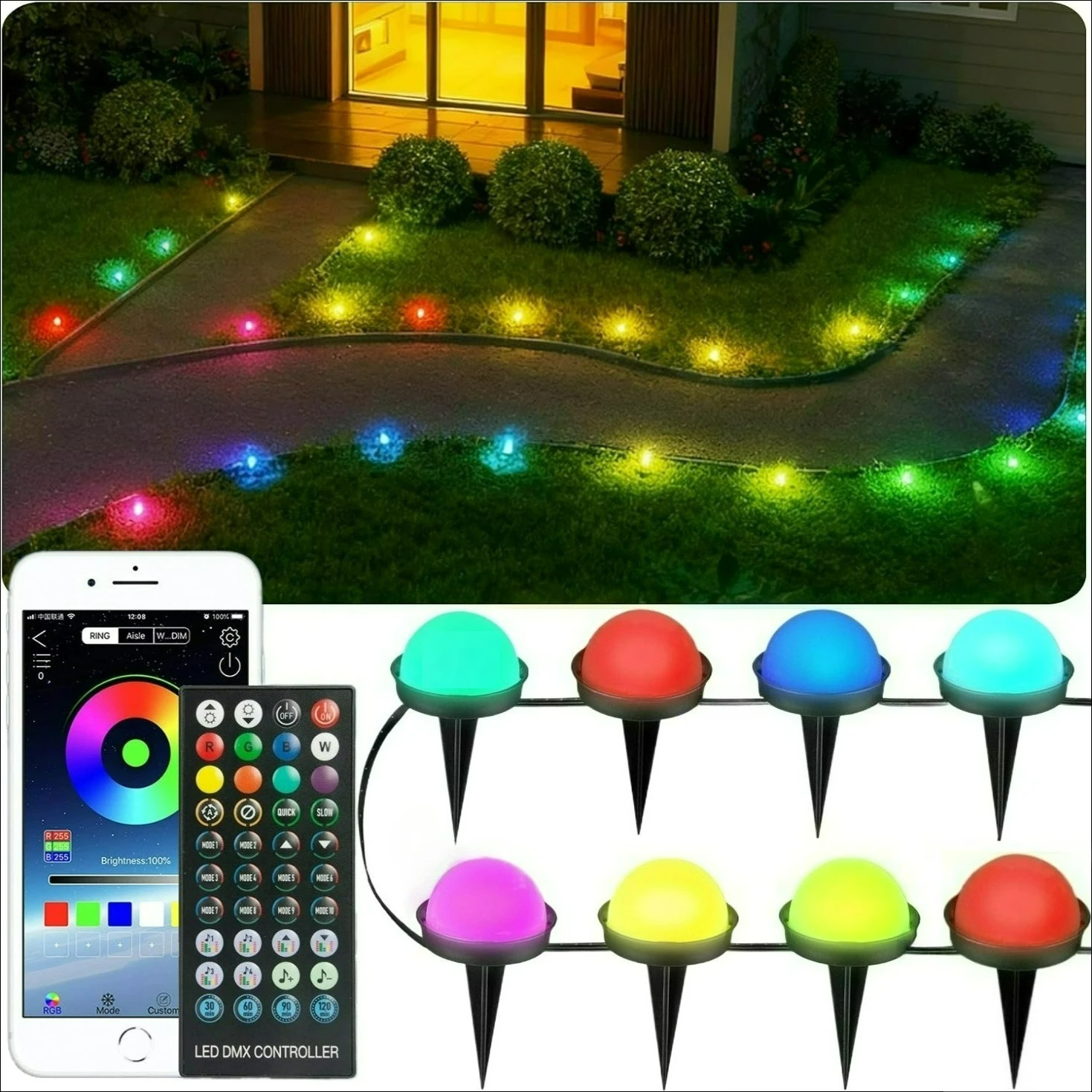 Outdoor Pathway Lights, RGBIC Smart Outdoor Ground Lights with App & Remote Control, Color Changing Garden Walkway Lights