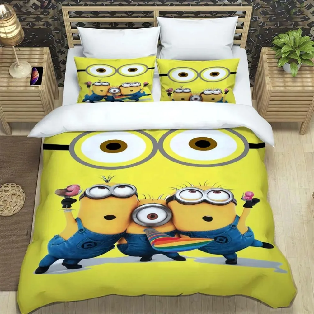 

MINISO New Design Cartoon Minions Bedding Set,Minions Quilt Cover Anime Duvet Cover Set For Children And Adults Gift