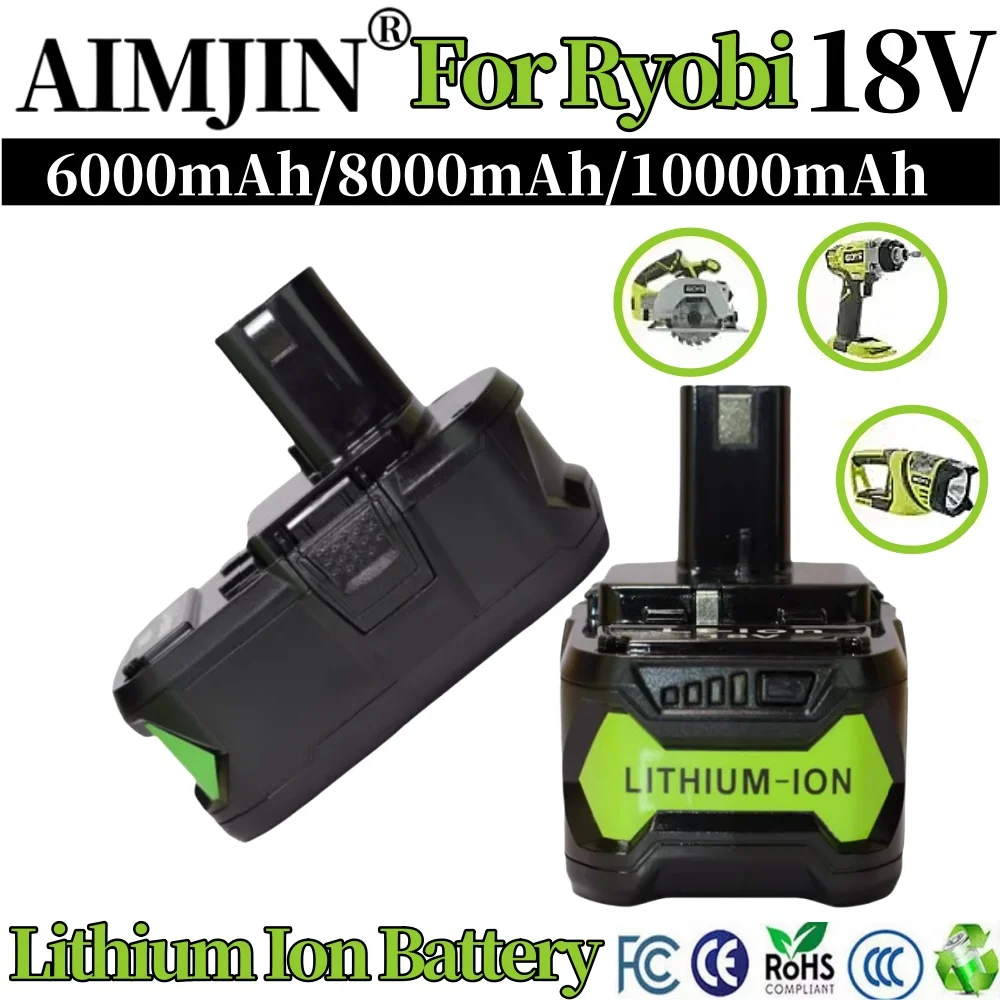 

18V 6.0Ah-10.0Ah Li-ion Rechargeable Battery for Ryobi ONE+P108 P109 P106 P105 P104 P103 RB18L50 RB18L40 BPL1820 BPL1815 RB18L60