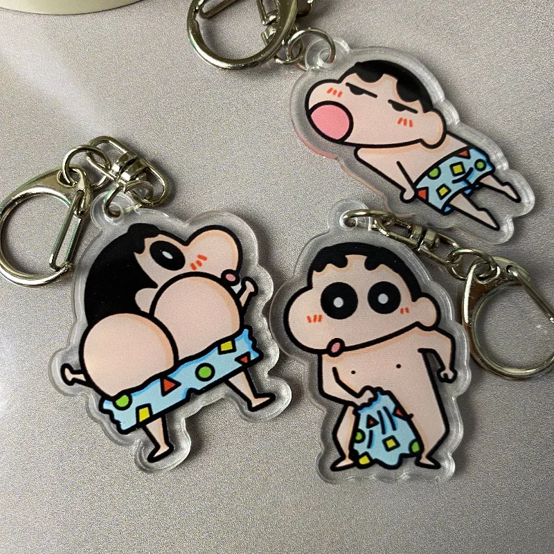 New anime Crayon Shin chan bath keychain funny cute Q-version character acrylic double-sided transparent pendant keychain gift