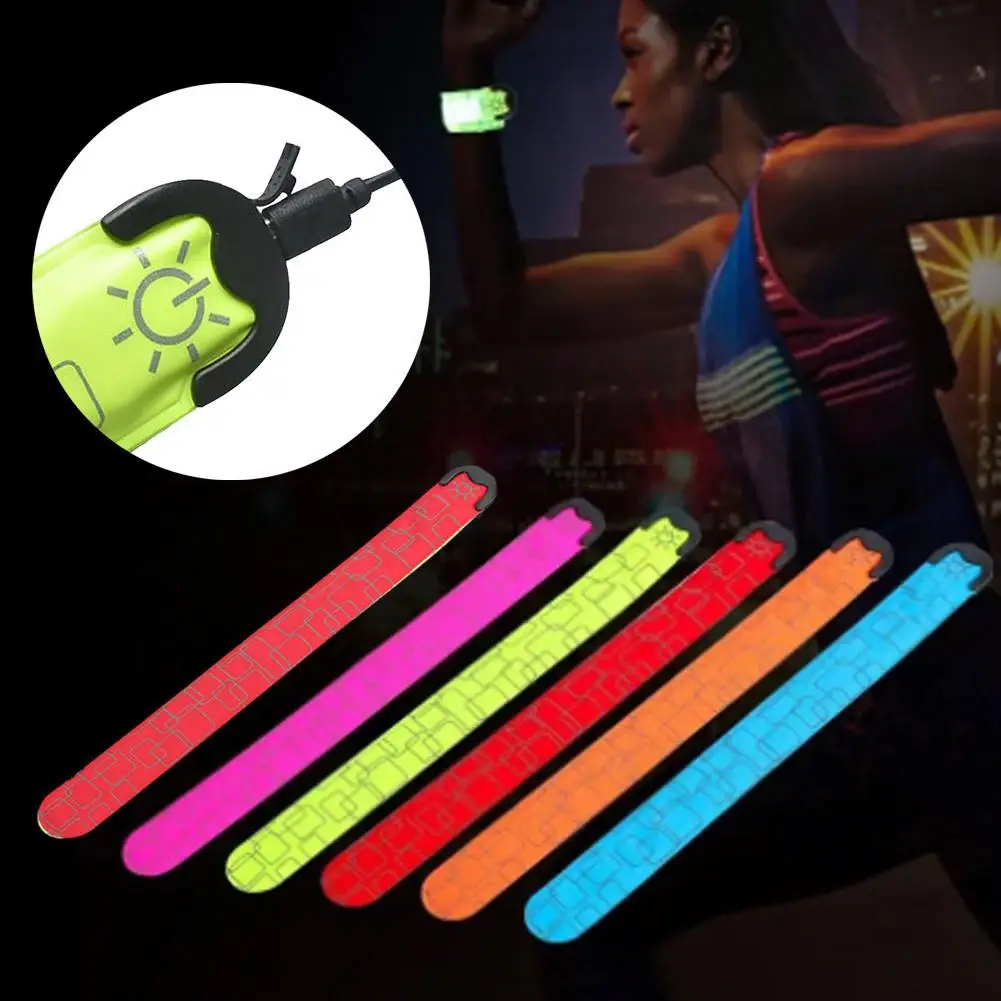 LED Wrist Band High Brightness Decorative Rechargeable LED Slap Glowing Night Running Armband Bracelet for Outdoor V4Y1