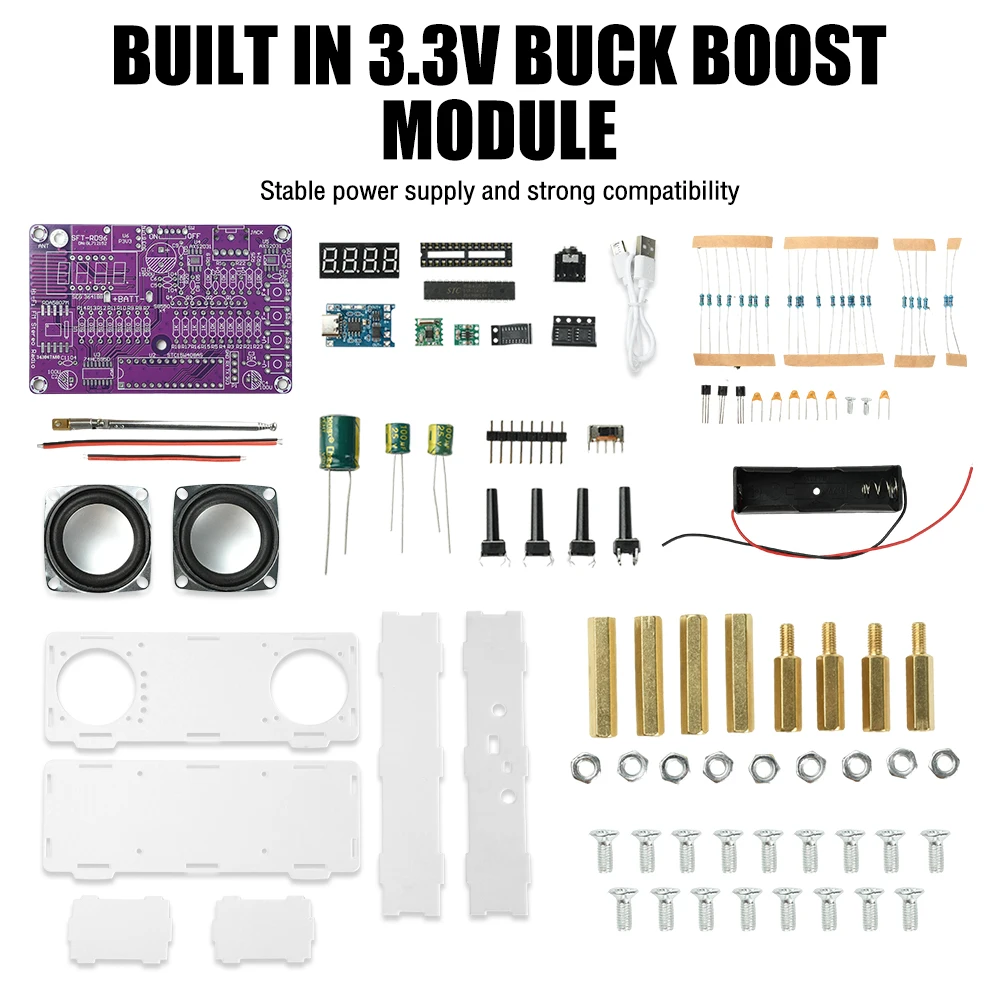 87.5-108MHz Dual-Channel FM Radio Electronic DIY Kit - Digital Display Soldering Project with Type-C Interface for Audio Learnin