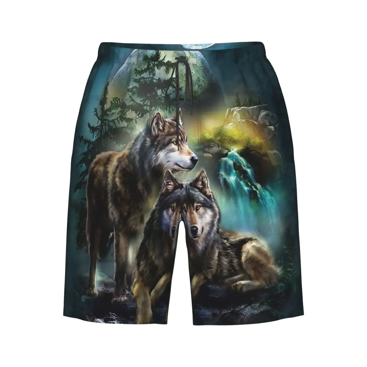 

Men's Swim Shorts Trunks Wolf Print Beach Board Shorts Running Sports Surfing Swimwear