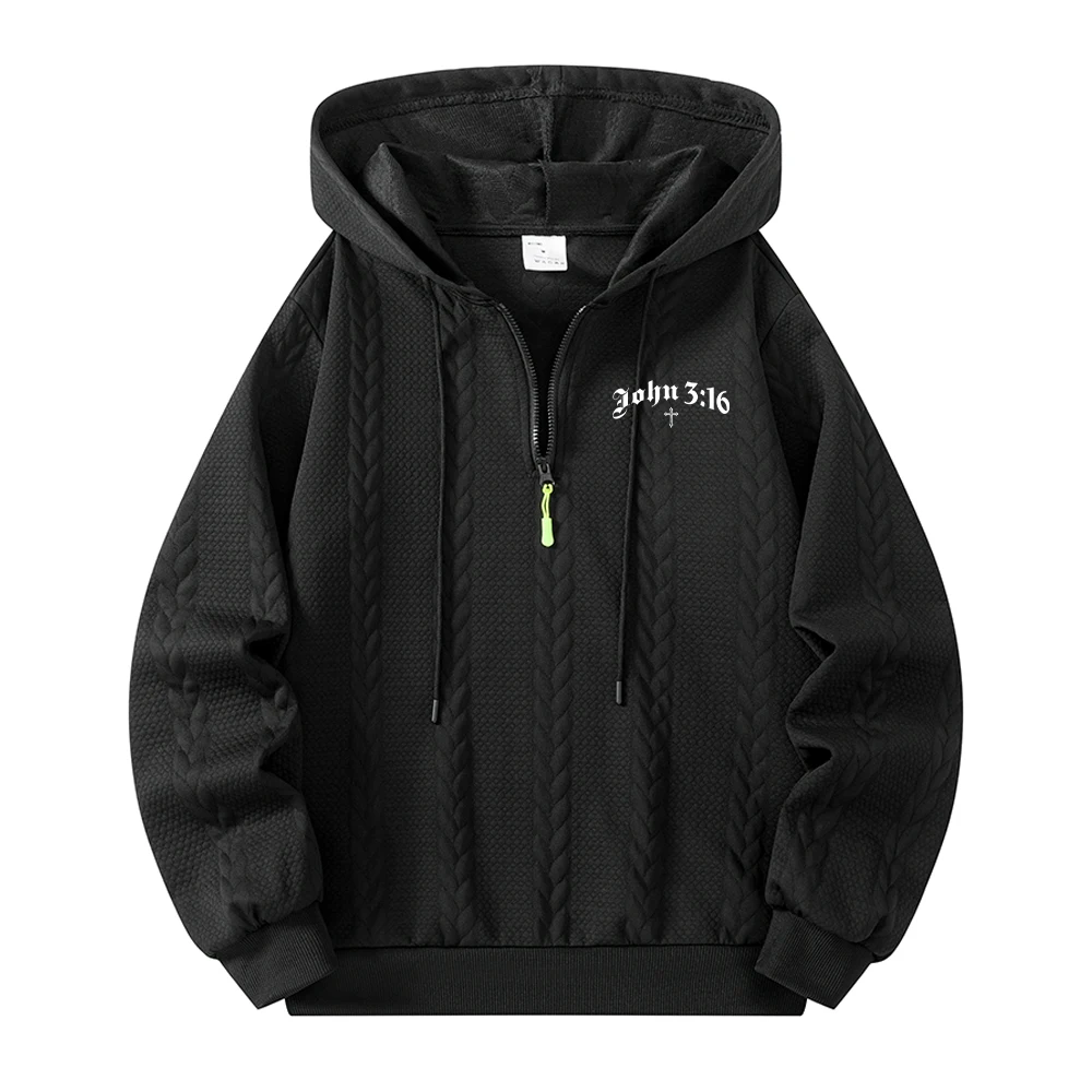 Men's Half Zip Hoodies Gothic Letter Print Jacquard Pullover Sweatshirt Spring And Autumn Casual Commute Street Style Top