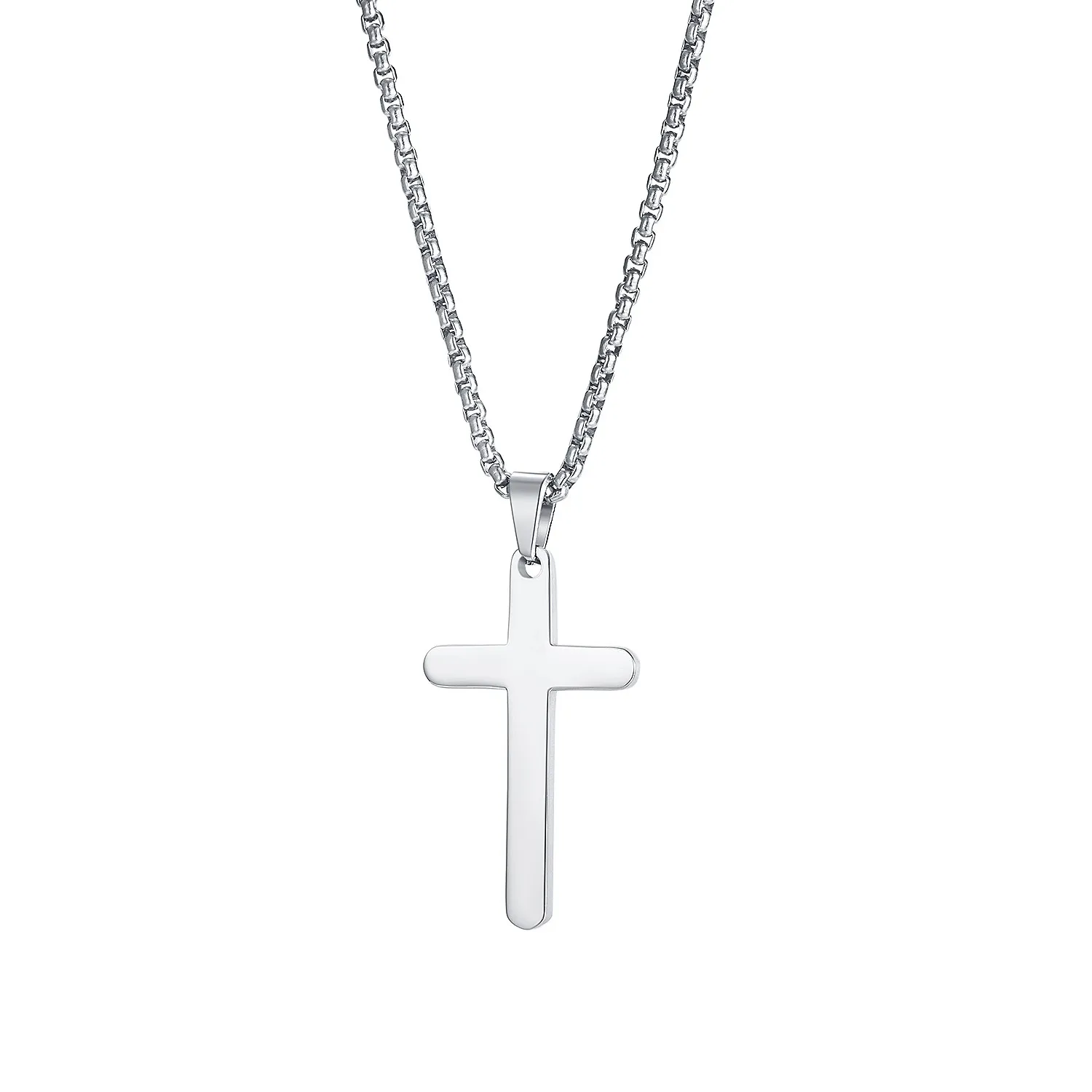 JHSL Male Men Christian Statement Necklace Simple Cross Pendants Silver Color Fashion Jewelry on the Neck Chain Stainless Steel