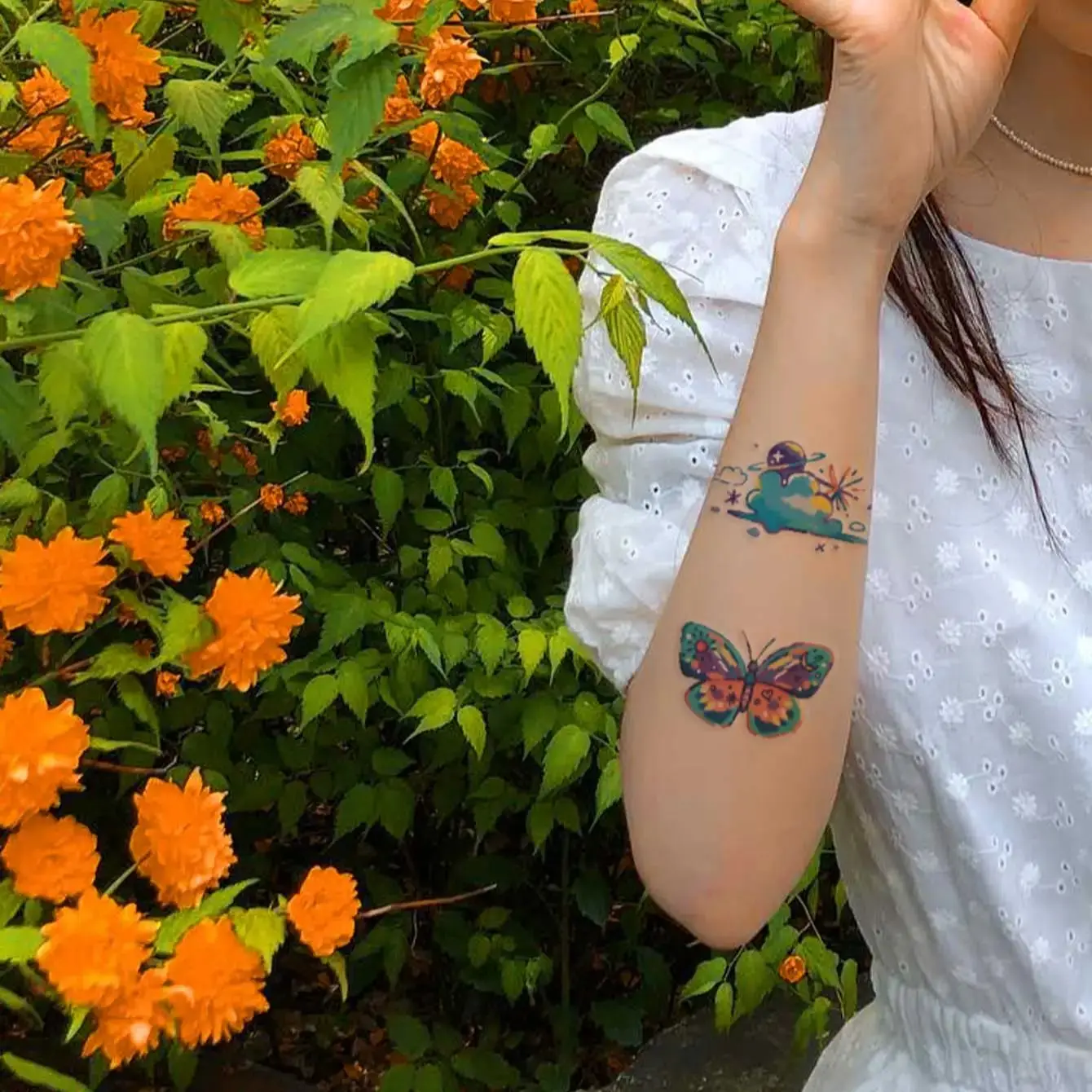 12Pcs Colorful Love Butterfly Flower Moon Pattern Waterproof Temporary Tattoo Sticker Semi Permanent Tattoo for Women Decoration