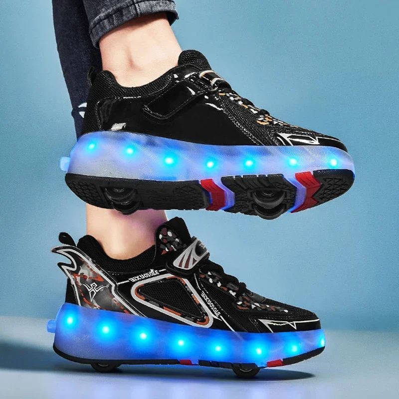 Roller Skate Shoes Kids 4 Wheels Sports Sneakers Children Girls Fashion Casual Gift  Boys LED Light Games Toys Boots