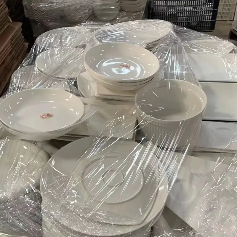 

High quality white ceramic tableware floral pattern restaurant round tableware set