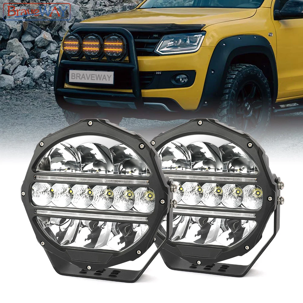 BraveWAY 300W/set 9 inch LED Work Light for Offroad PickUp Truck ATV UTV 4WD 4x4 Car Led Driving Light+DRL+ Yellow Turn Signal