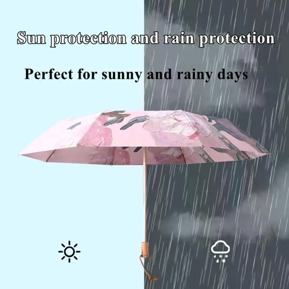 Artshade Dual Use Elegant Super Lightweight Compact Travel Folding Umbrella Rain Wind Sun Double Sided Printed Painting Floral