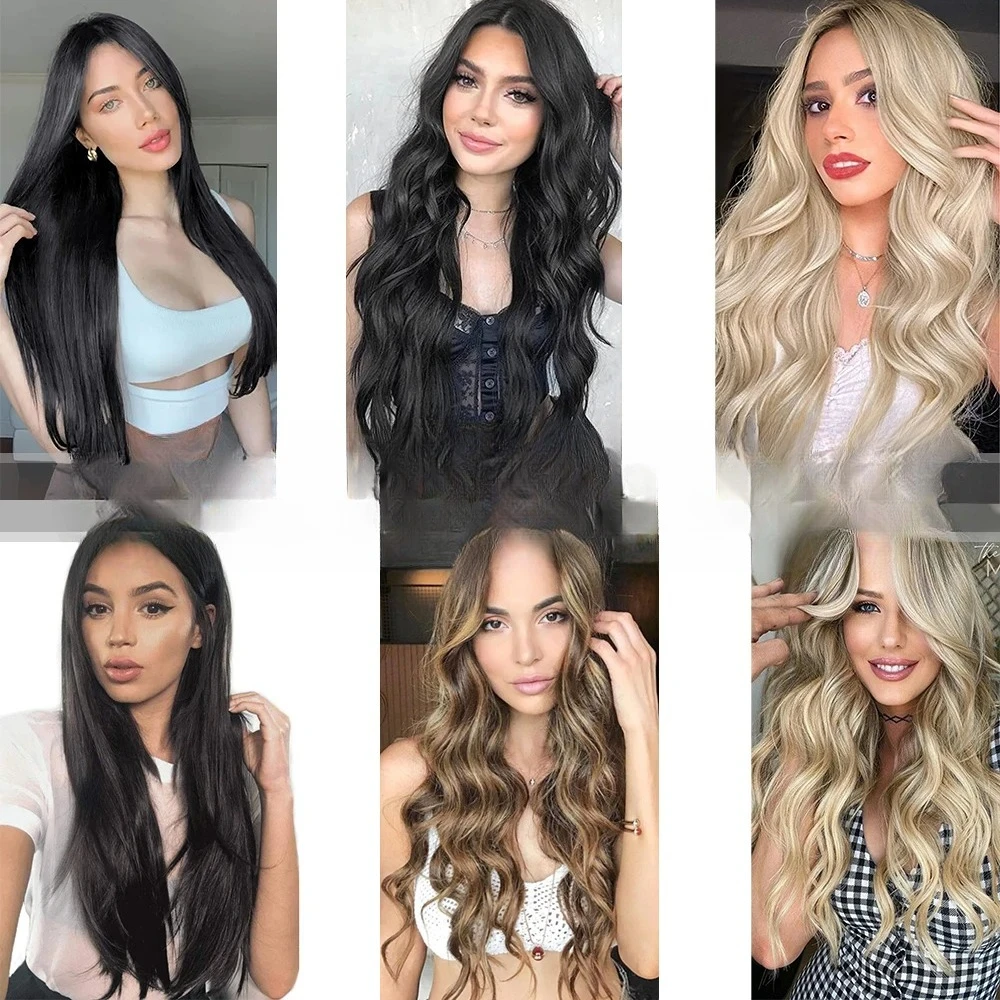 7 قطعة/المجموعة 16 مقاطع الشعر التمديد أسود طويل مستقيم الشعر الطبيعي أومبير هيربيسي ألياف مقاومة للحرارة للنساء تصفيفة الشعر 2026 #6