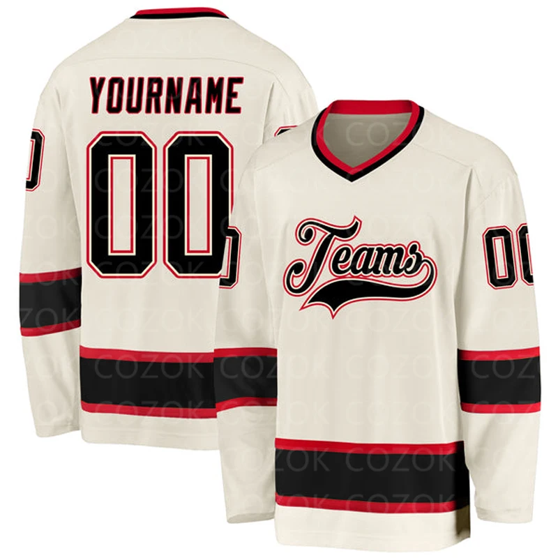 Custom Cream Colour Flag Hockey 3D Print You Name Number Logo Men Women Ice Hockey Jersey Competition Training Jerseys