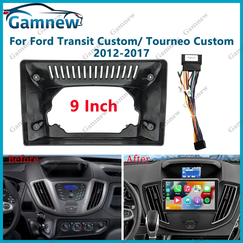 Panel de Radio Fascia de coche de 9 pulgadas para FORD Transit Custom, Tourneo Custom 2012-2017 Kit de tablero placa Facia consola bisel adaptador embellecedor