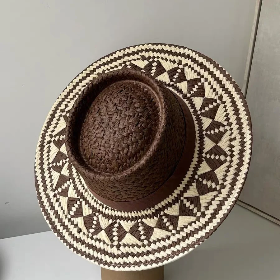 Vintage Mode Sommer Boho Stil Casual handgemachte breite Krempe Sonnenhut für Frauen und Männer Caps Urlaub Strand Sonnenhut Designer Hüte – Detail 4