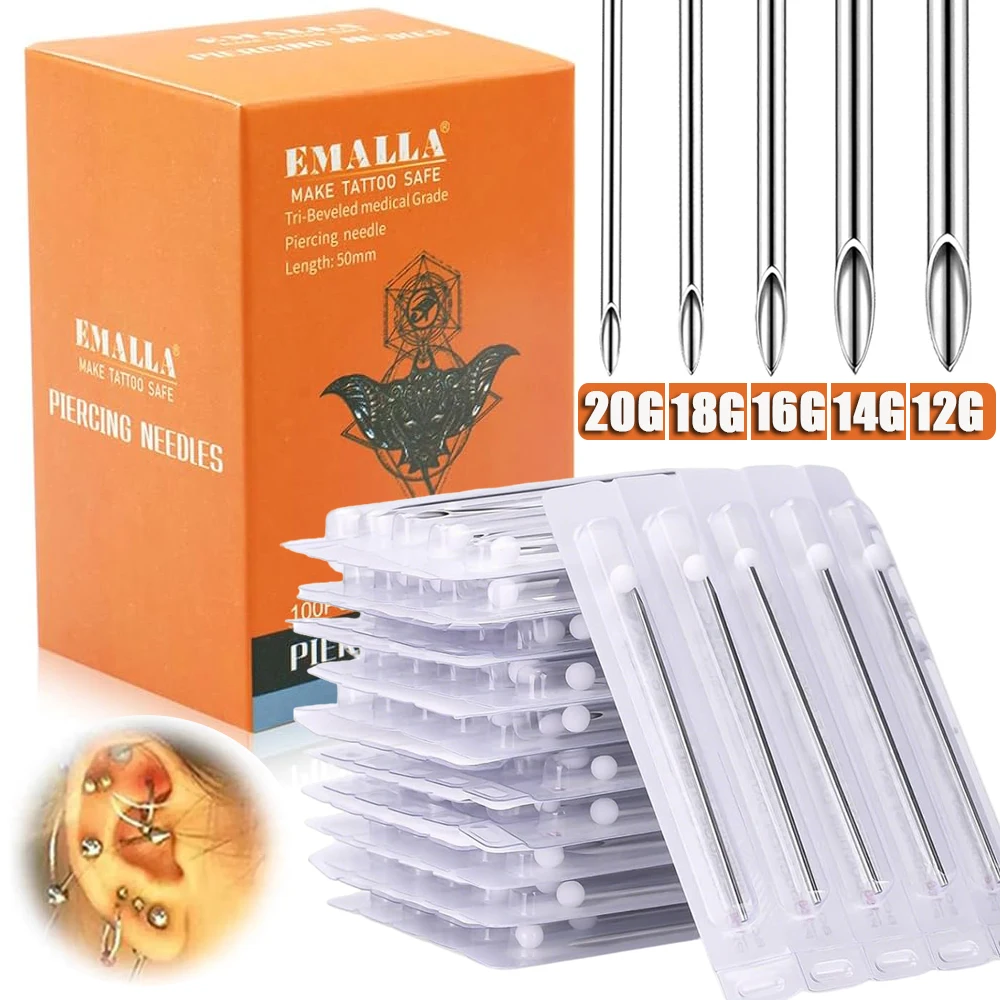 

300/200/100/5pcs Tattoo Piercing Needles Disposable Sterile Body Piercing Needles Mixed Hollow Needles for Piercing Kit Supply