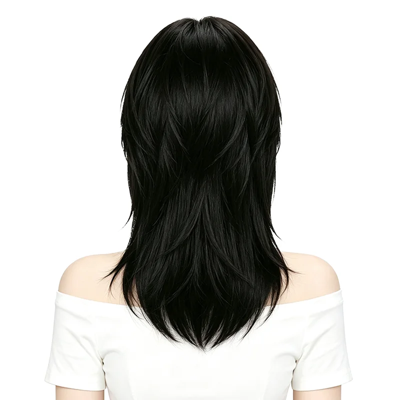Natural Black Mullet Wolf Cut Wigs For Women Men Short Shoulder Layered Hair Heat Friendly Synthetic Full Wig Cosplay Daily Wear