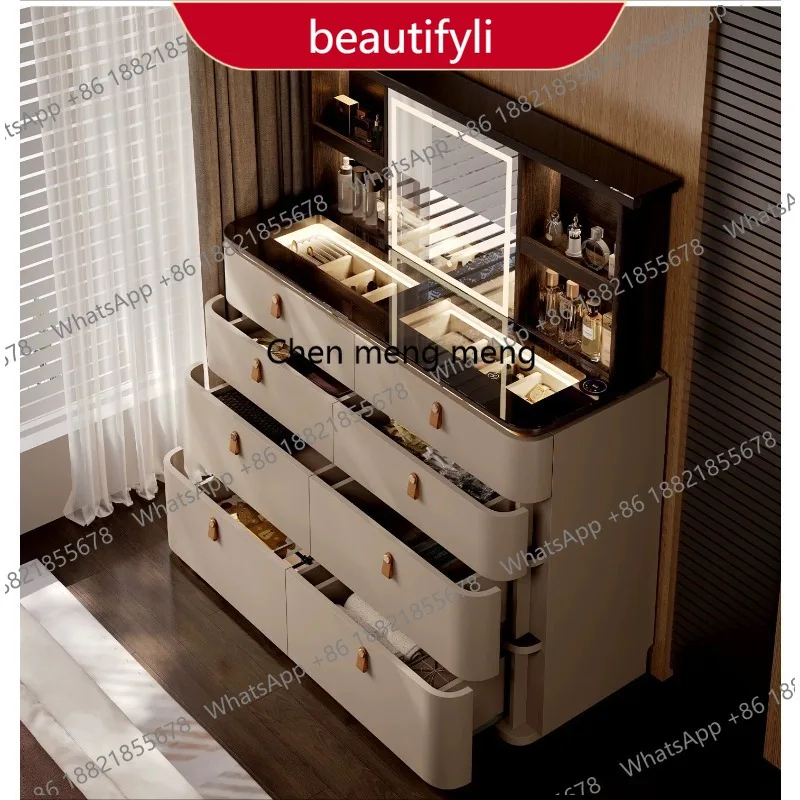 

02 Italian light luxury eight-bucket cabinet dresser integrated storage cabinet high-end lifting makeup table