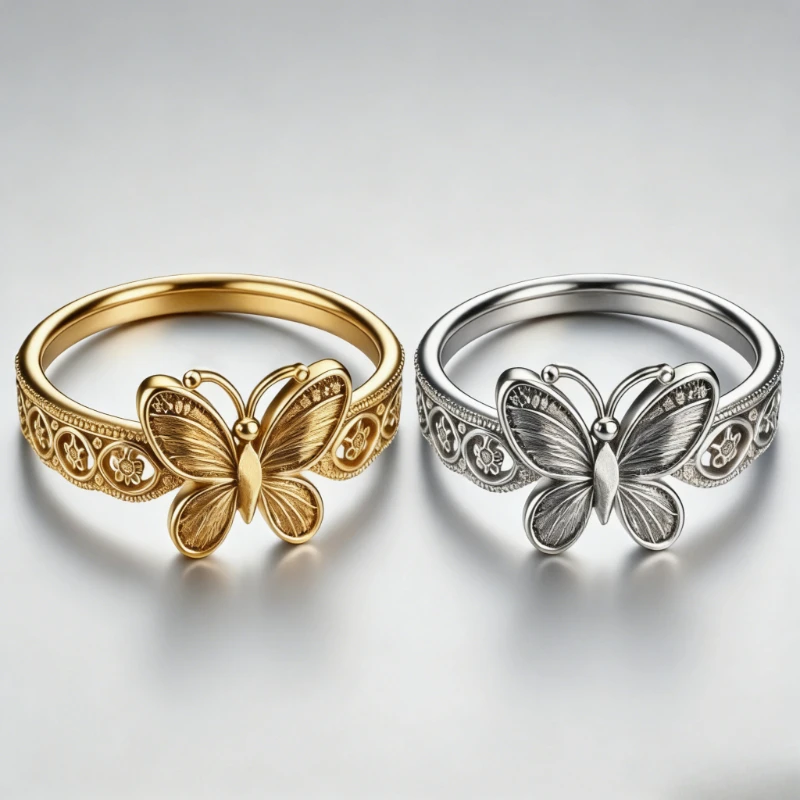 Exquisiter, minimalistischer, handgeschnitzter Schmetterlings-Temperament-Ring für Damen, Vintage-Mode, Bankett, Jubiläum, Schmuckzubehör