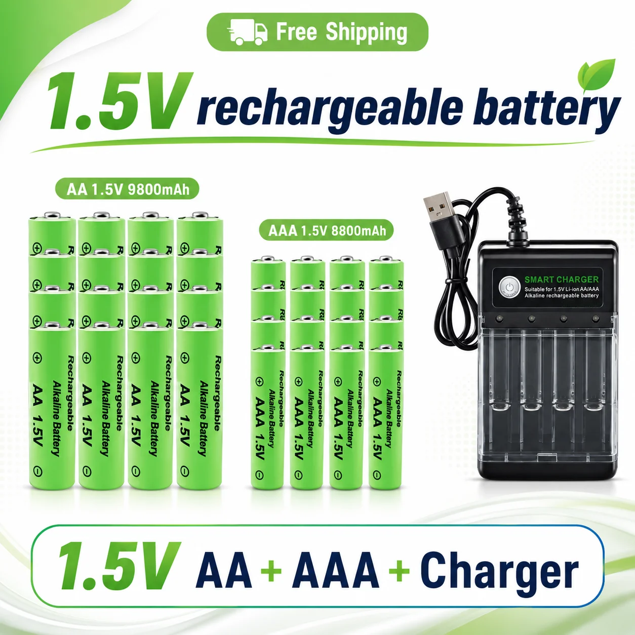 AA AAA 1.5V Rechargeable Battery Pack With USB Charger 9800mAh 8800mAh for Daily Electronics