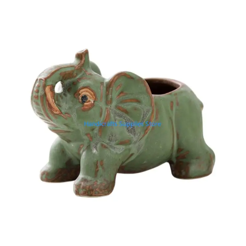 R1WA Handcrafted Elephant Pot Durability Ceramic Elephant Planter Home Decoration