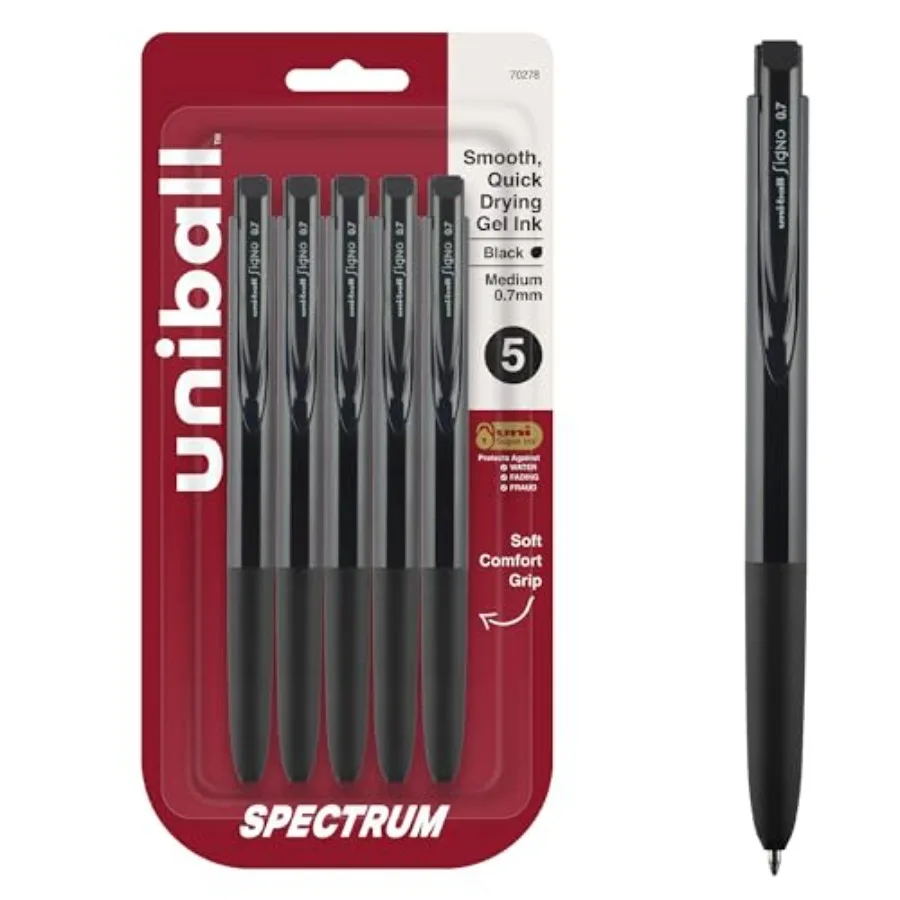 

uniball Retractable Gel Pens, Medium Point 0.7mm,Ink, 5 Pack
