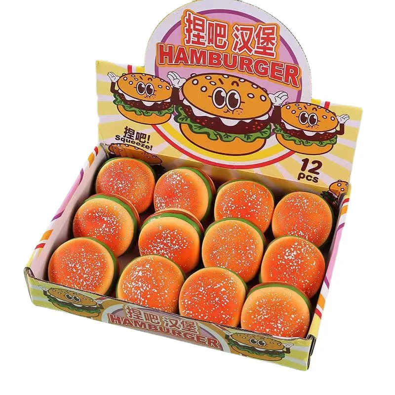 2 buah mainan Anti stres simulasi Burger Remas Fidget mainan Tpr Squishy lucu penghilang stres untuk anak-anak dewasa hadiah Prop J175