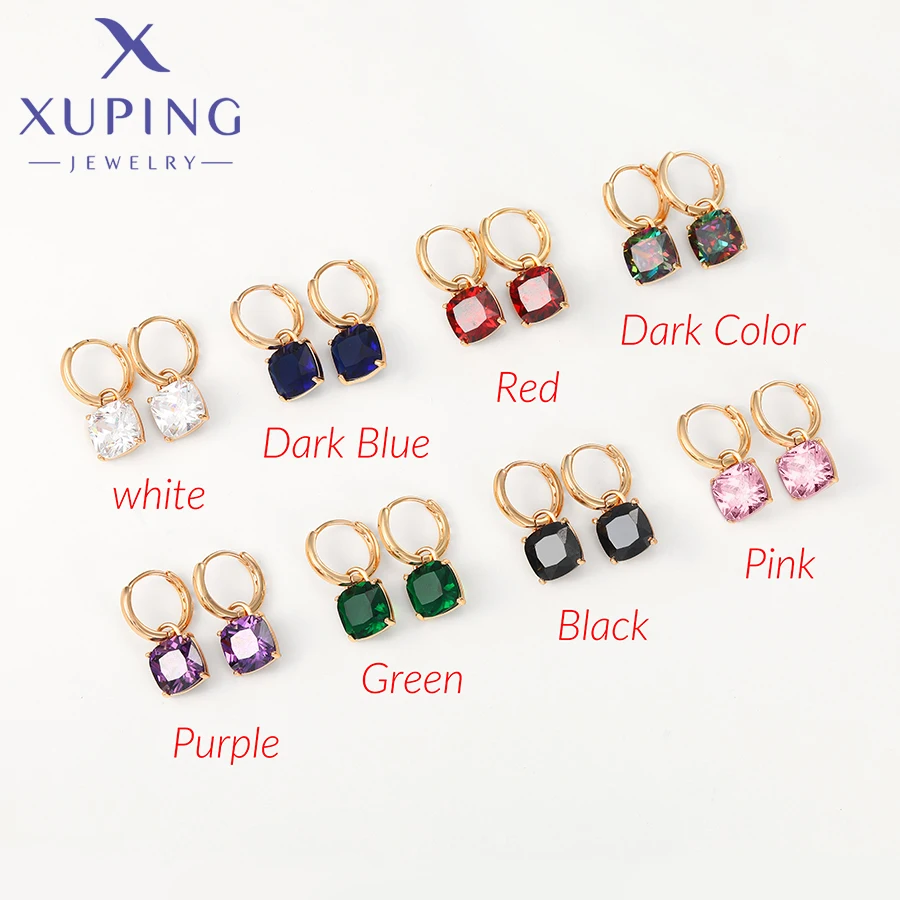 Xuping Jewelry Fashion Hot Sale Square Stone Hoop Earring with Gold Color for Women Girl Party Gift S00145499