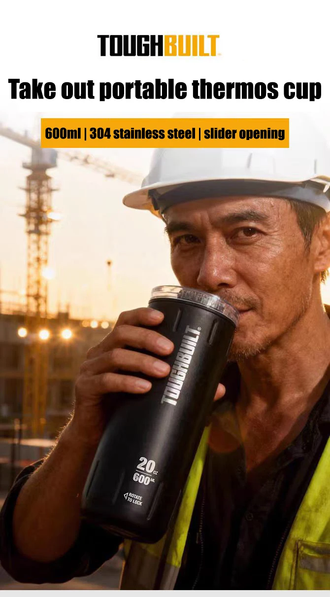 TOUGHBUILT Isolierbecher ohne Becherhalter, 304 Edelstahl Lebensmittelqualität Vakuum-Eisbecher mit Schiebedeckel TB-C1-T20-B – Detail 1