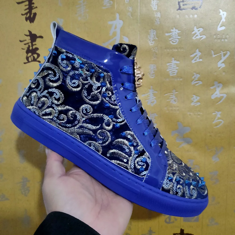 

Men's sequin casual ankle boots Spring and autumn rivets luxury JHGCCL brand high tops