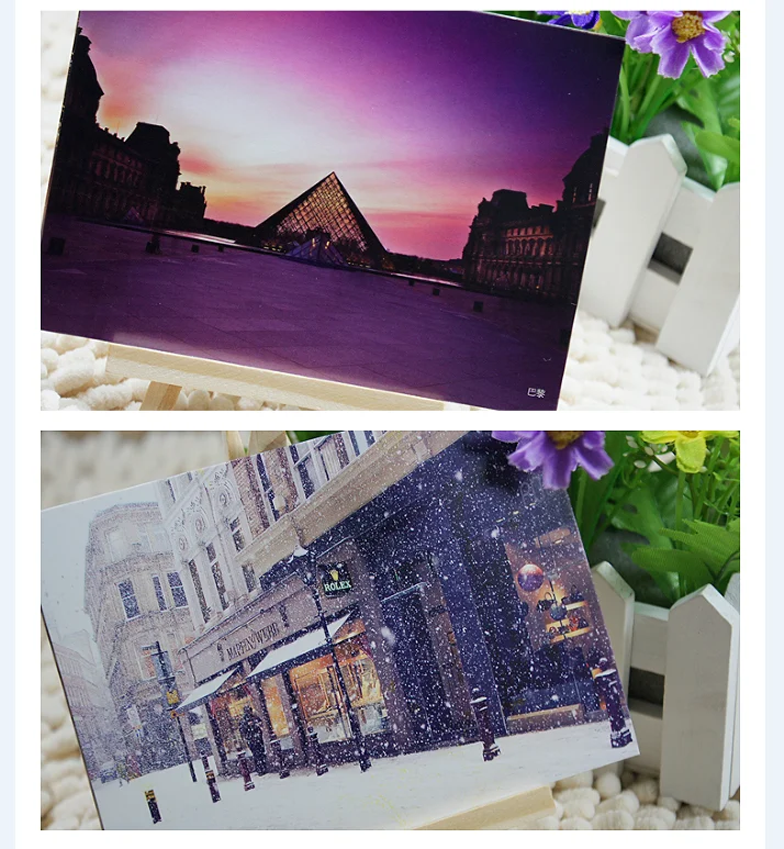 Paris Theme Post Card Landscape Series Postcards Gift Greeting Card Handwritten Festival Blessing Message Wish Card 6Sheets /Set