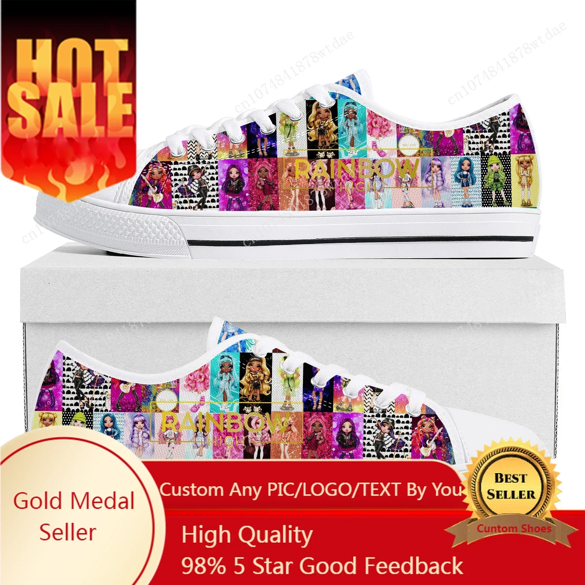 Rainbow High Low Top Sneakers Womens Mens Fashion High Quality Canvas Sneaker Couple Comics Manga Custom Made Shoes