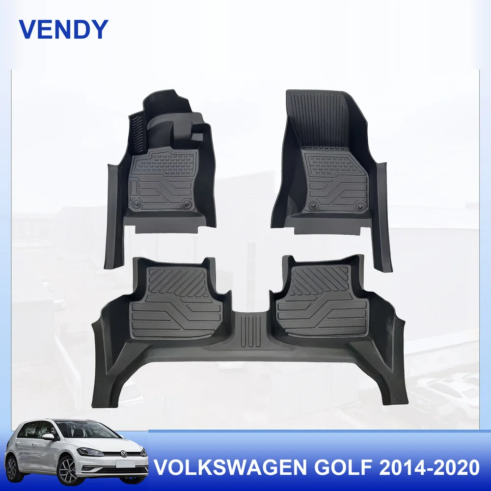 TPE Car Floor Mats Custom Fit for Volkswagen Golf 2014-2020 Left Hand Drive Full Set All Weather Waterproof Easy to Clean