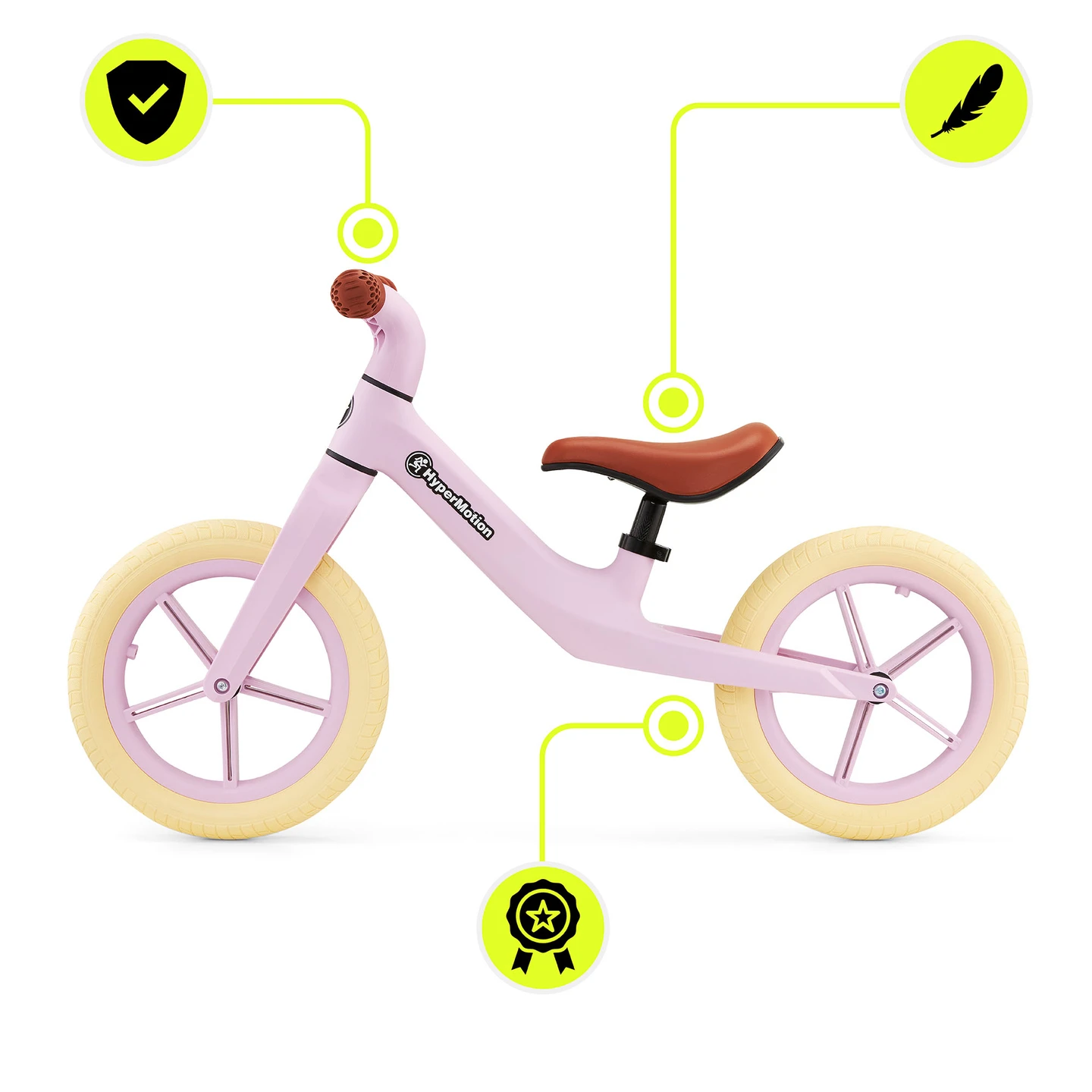Imagen 7: Bicicleta de Equilibrio HyperMotion Marcelo Rosa Claro para Niños de 18 Meses o Más, Motocicleta de Aprendizaje de Conducción con Ruedas Ajustables