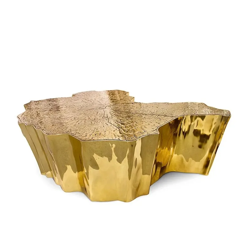 

irregular luxury golden etching stainless steel top coffee table tree stump center table