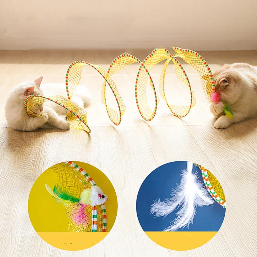 طوي القط S-شكل ملون لفائف لعبة حلزونية الحيوانات الأليفة لفائف نفق القط نفق دعابة لدغة مقاومة الذاتي الإغاثة لعبة ريشة الماوس