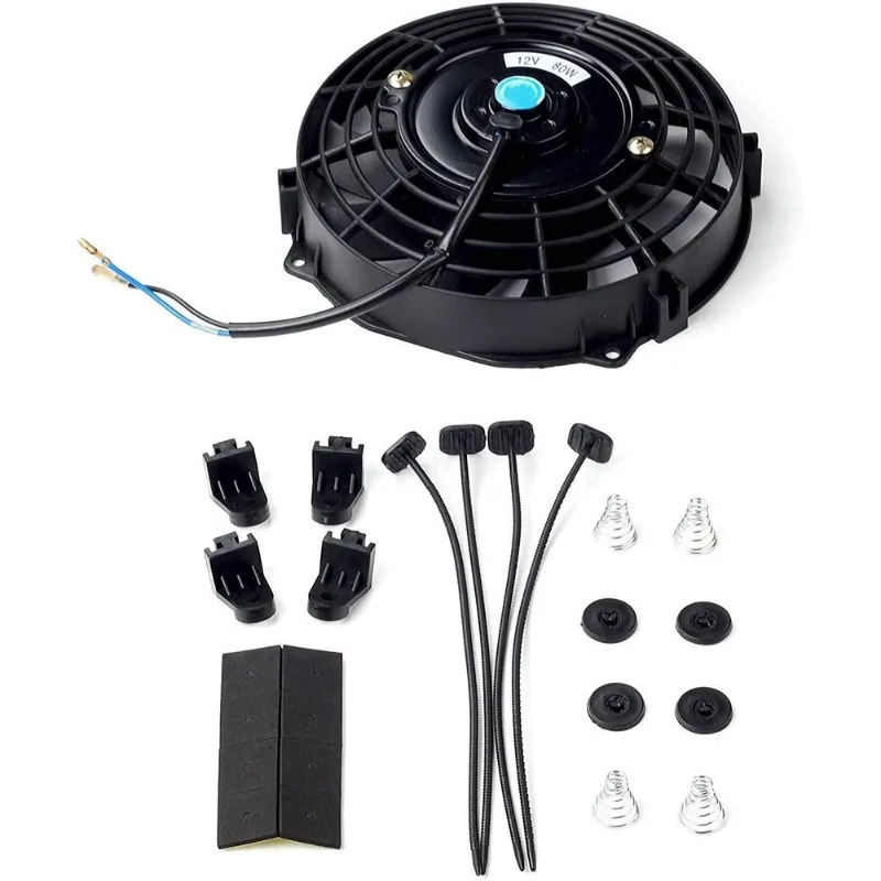 Automobile modification universal fan, 9-inch straight blade, 80W, automotive air conditioning fan assembly, 12V/24V