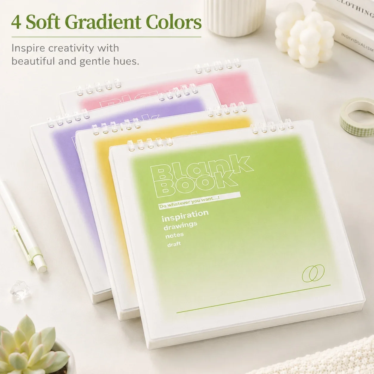 Gradient Square Notebook, Thickened Grid Paper Journal , Lay-Flat Spiral Notepad for Study, Writing, Planning, and Office