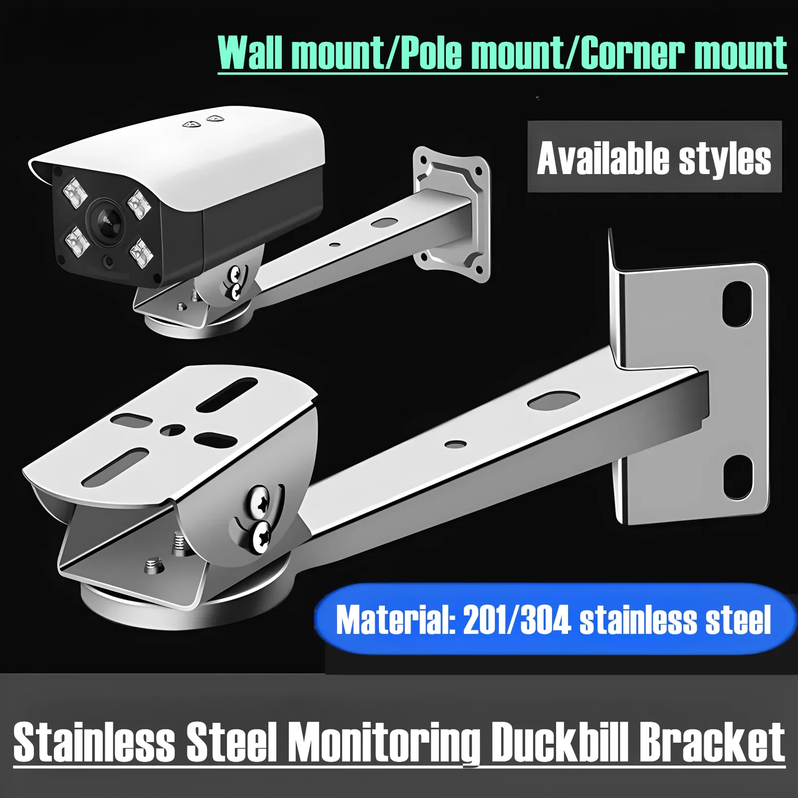 Indoor Outdoor Universal Wall Mount/Corner Mount/ Pole Mount Bracket 201/304 Stainless Steel Bullet Security CCTV Camera Bracket