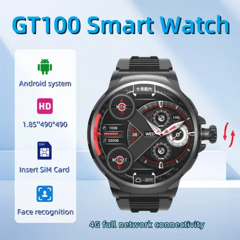 New GT100 4G Android Smart Watch, 1.85 Inch HD Screen Rotatable Camera, Support 4G SIM Card Call & GPS,App download
