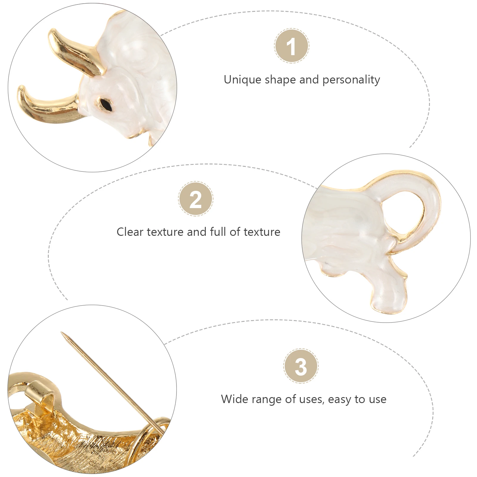 

White Alloy Brooch Bright Color Wear Resistant Fashion Breastpin For Clothing Decoration Accessories Gift Light Weight Simple