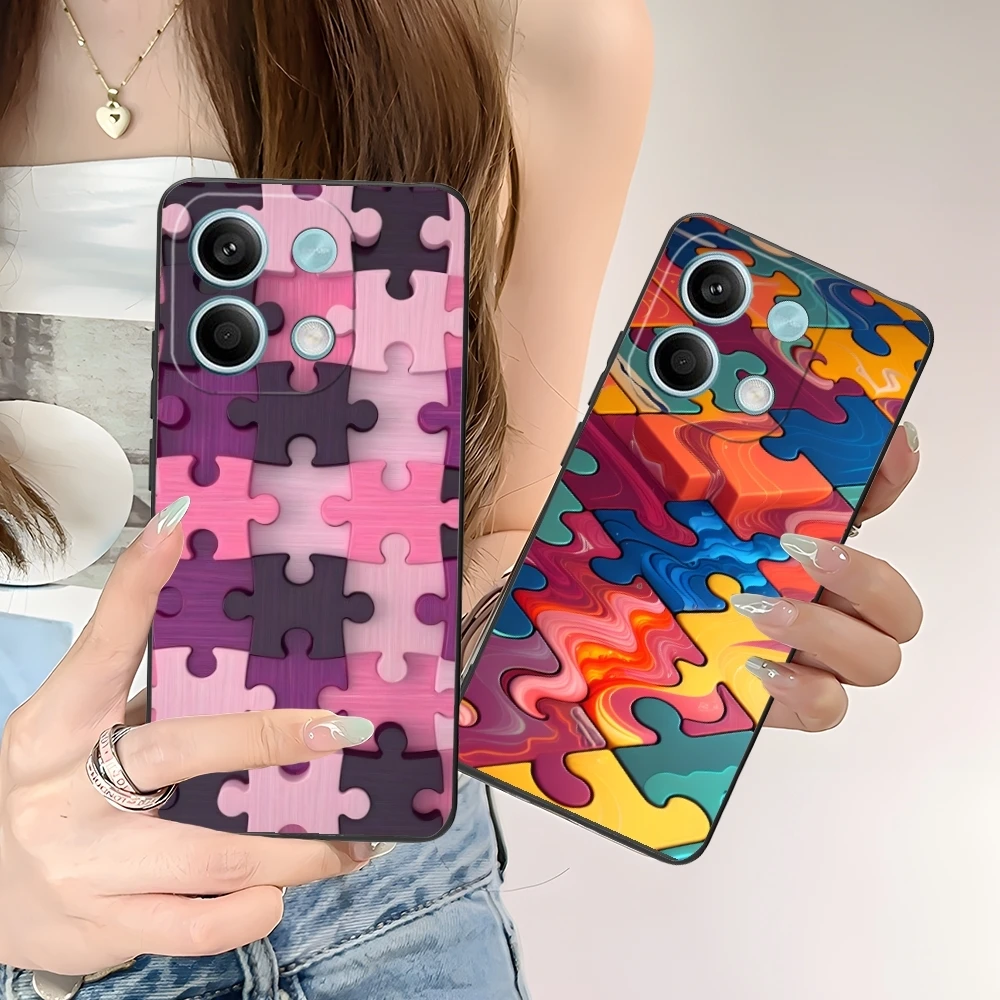 Puzzle Pretty Fashion Mobile Cell Phone Case for Xiaomi POCO M6 M5 M4 M3 X6 X5 X4 X3 F6 F5 F4 F3 F2 C40 Pro GT 5G Black Cover