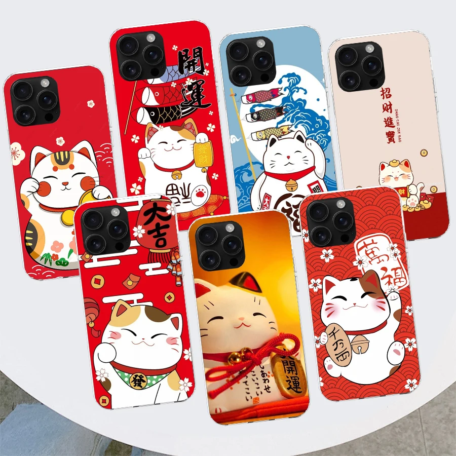 Японский чехол Lucky Cat Maneki Neko для Apple iPhone 11 12 13 Mini 14 15 Plus 16 Pro Max 16E 7 X XS XR 8 SE по индивидуальному заказу Pri