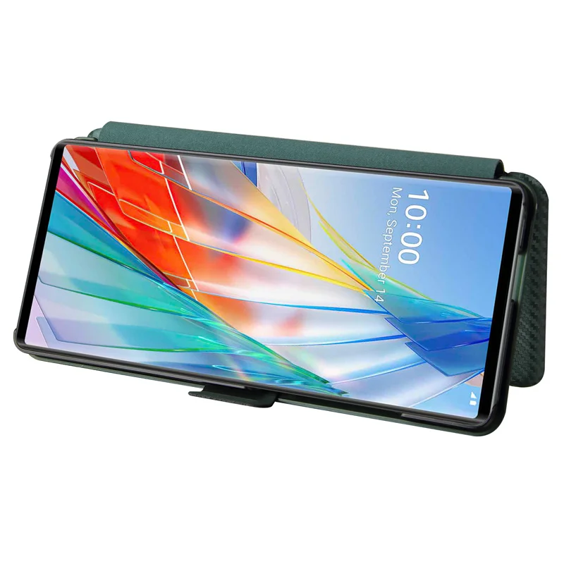 For LG Wing Case Carbon Fiber Flip Leather Case for LG Wing