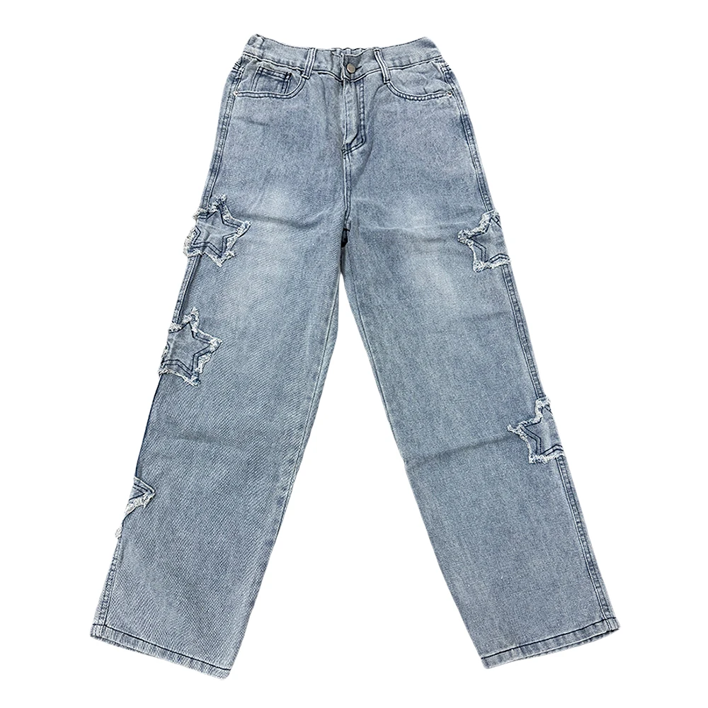 Neue Herren Star bestickte Mode Baggy Jeans Y2K Street Hip Hop Oversize gerade lose Denim Hose weites Bein Hose